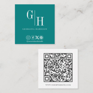 Aquamariner QR-Code für Monogram-Logos Quadratische Visitenkarte