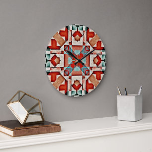 Aquamariner Roter Rost Terra Cotta Große Wanduhr