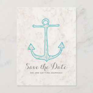 Aquamariner rustikaler Anker Save the Date Postkar Ankündigungspostkarte