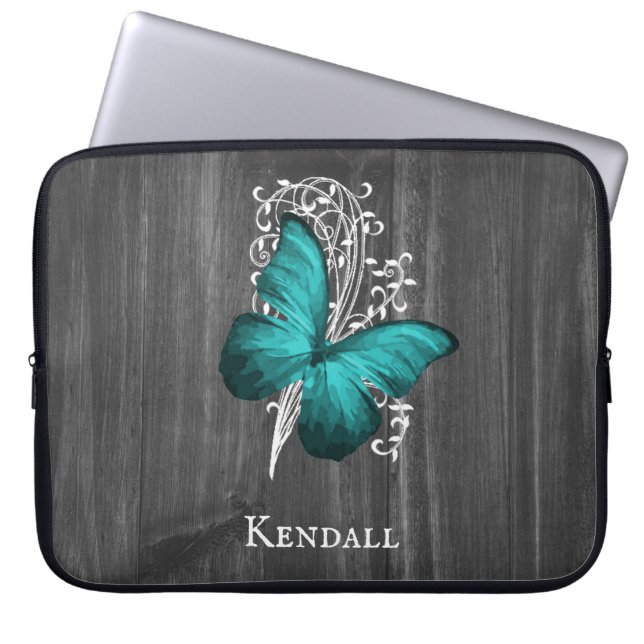 Aquamariner Rustikaler Schmetterling Personalisier Laptopschutzhülle (Vorderseite)