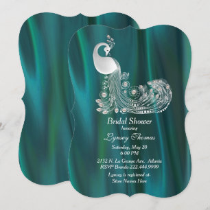 Aquamariner Satin mit weißem Pfau-Brautparty Einladung