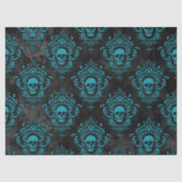 Aquamariner Schädel und dunkelgraues Gothic-Dekoup Seidenpapier