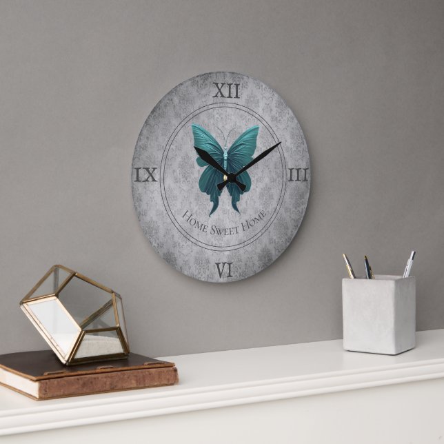 Aquamariner Schmetterling Große Wanduhr (Büro)