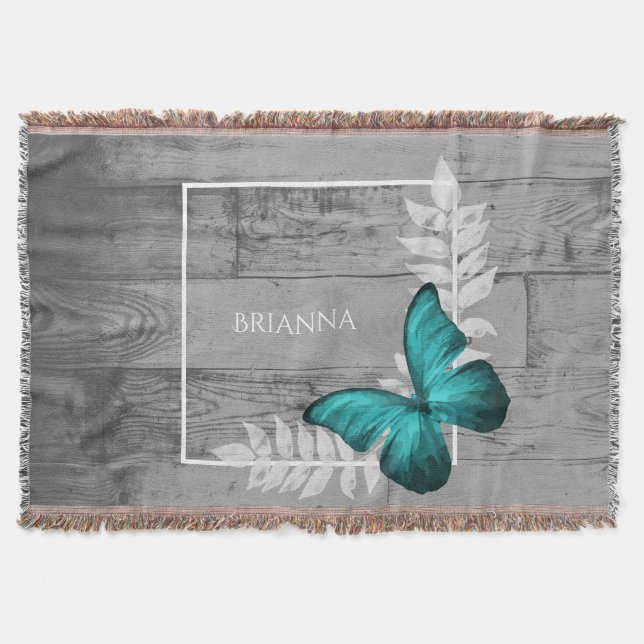 Aquamariner Schmetterling Rustikaler Personalisier Decke (Vorderseite)