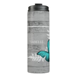 Aquamariner Schmetterling Rustikaler Personalisier Thermosbecher