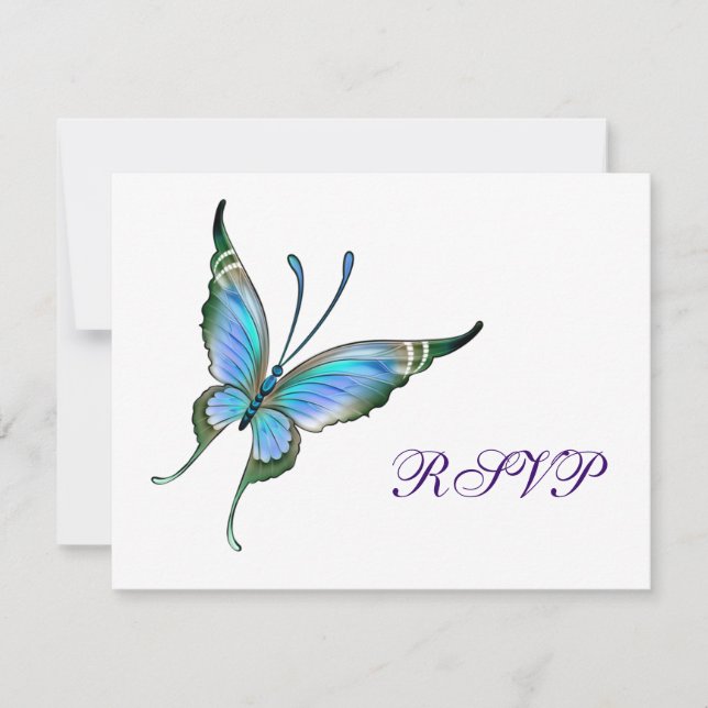 Aquamariner Schmetterling-UAWG - Farbhintergrund RSVP Karte (Vorderseite)
