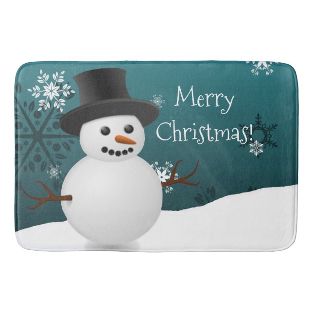 Aquamariner Schneemann Winter Szene Weihnachtsbade Badematte (Vorderseite)