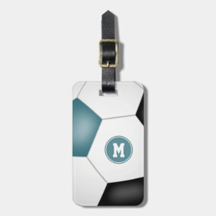 aquamariner Schwarz-weißer Fußball mit Monogramm Gepäckanhänger