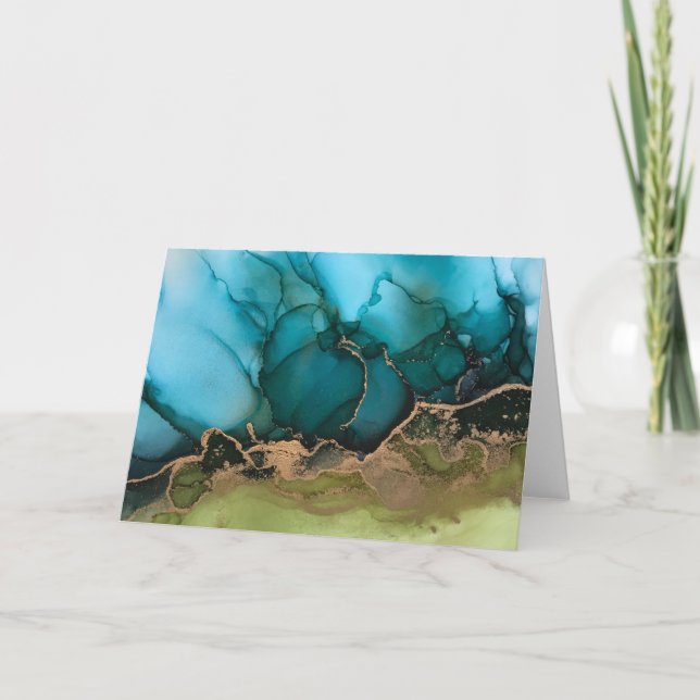 Aquamariner schwarzer Brass Alkohol Tinte Leere No Dankeskarte (Vorderseite)
