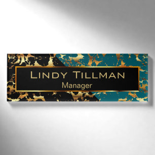 Aquamariner, schwarzer und goldener Marmor Namenschild