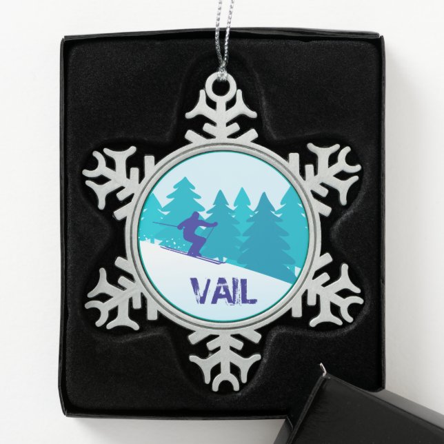 Aquamariner Schwungkreis Schneeflocken Zinn-Ornament (Box)
