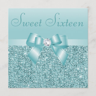 Aquamariner Sequins-, Bogen-u. Diamant-Bonbon 16 Einladung