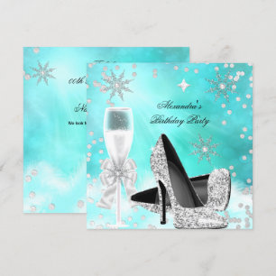 Aquamariner SilberChampagner High Heels Geburtstag Einladung