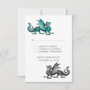 Aquamariner Silberdrache: Hochzeitskarte RSVP Karte