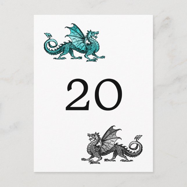 Aquamariner Silberdrache Tischnummer Postkarte (Vorderseite)