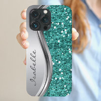 Aquamariner Silbersparkle Glam Bling Personalisier