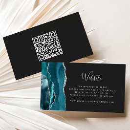 Aquamariner Silver Agate Dark Wedding QR Code Begleitkarte