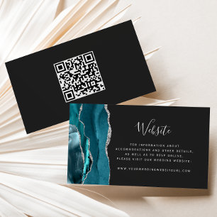 Aquamariner Silver Agate Dark Wedding QR Code Begleitkarte