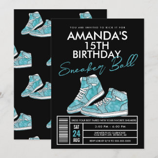 Aquamariner Sneaker-Ball zum Geburtstag Einladung