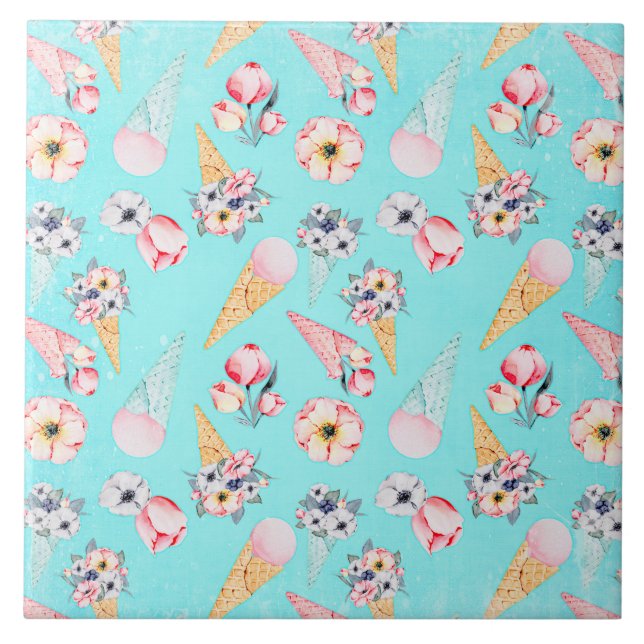 Aquamariner Sommerspass Blume Ice Creme Cone - Mus Fliese (Vorderseite)
