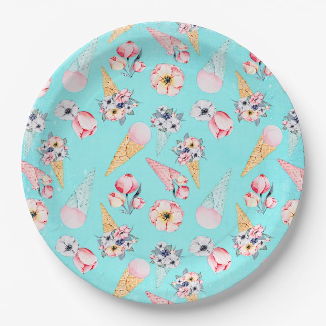 Aquamariner Sommerspass Blume Ice Creme Cone - Mus Pappteller (Vorderseite)