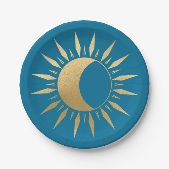 Aquamariner Sonnenmond Wicca Pappteller (Vorderseite)