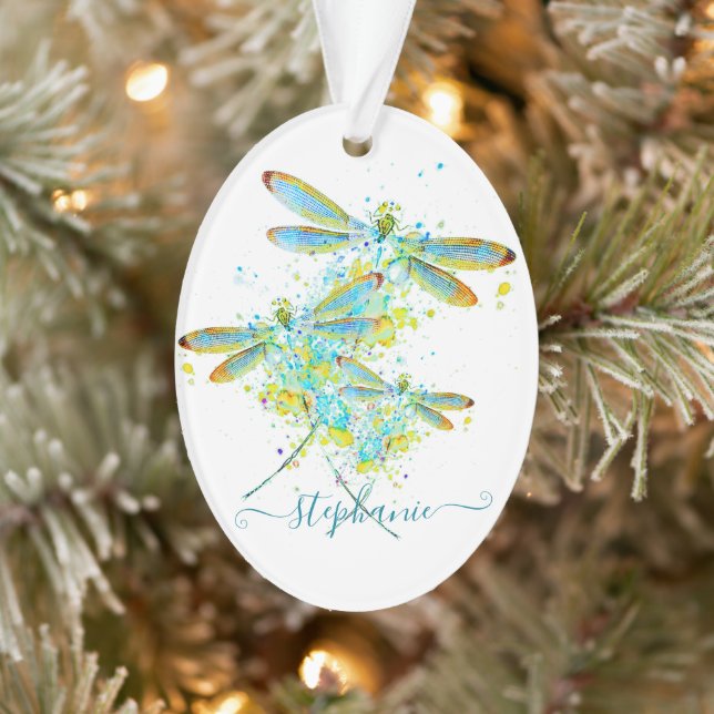 Aquamariner Spritzer der Libellen personalisiert Ornament (Baum)