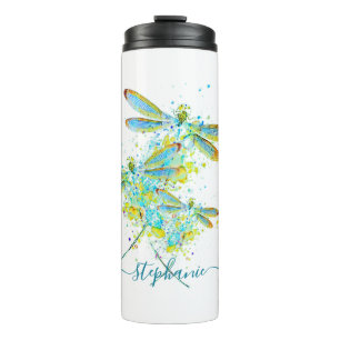 Aquamariner Spritzer der Libellen personalisiert Thermosbecher