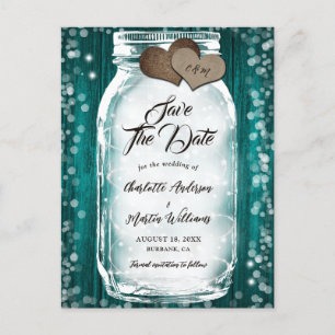 Aquamariner Stall Holz String Lights Mason Jar Wed Ankündigungspostkarte