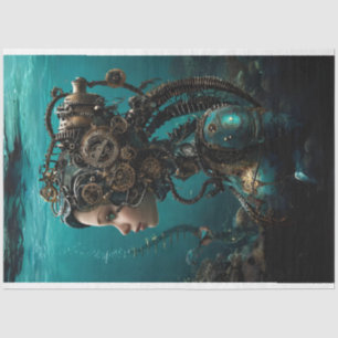 Aquamariner Steampunk-Girl-Wasser-Weltdekoupage Seidenpapier