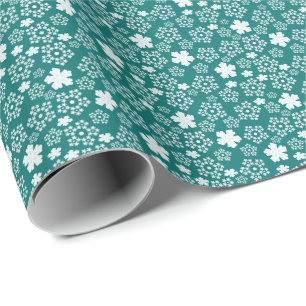 Aquamariner Stern und Schneeflocken Wintermuster Geschenkpapier