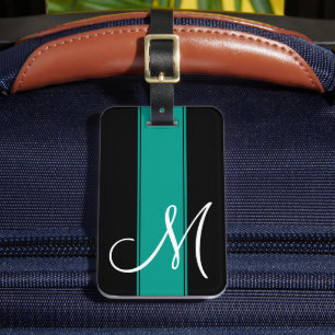 Aquamariner Streifen mit großem Monogramm Gepäckanhänger