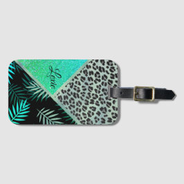 Aquamariner Tropenleopardendruck für Glitterie Gepäckanhänger