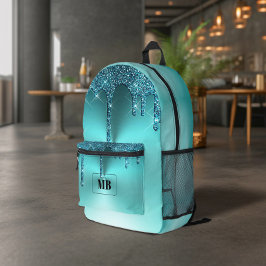 Aquamariner Tropfen aus metallischem Glitzer Mit M Bedruckter Rucksack