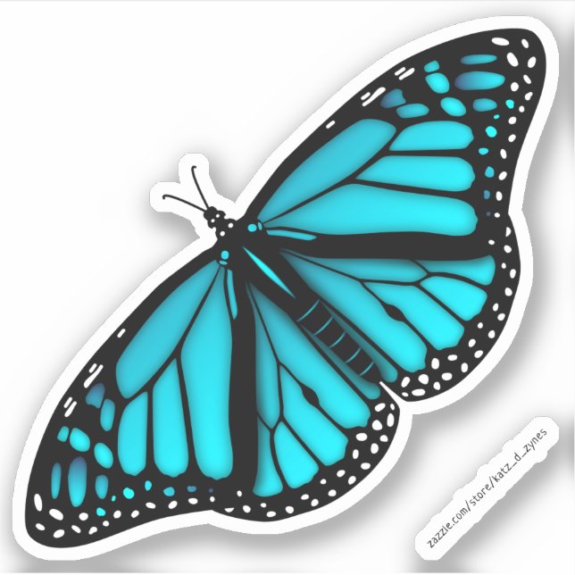 aquamariner türkisblauer Schmetterling Aufkleber (Vorderseite)