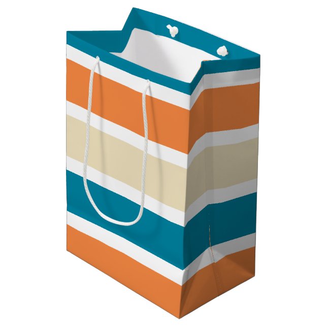 Aquamariner Türkisfarbblock Orange Mittlere Geschenktüte (Vorderseite Schrägansicht)