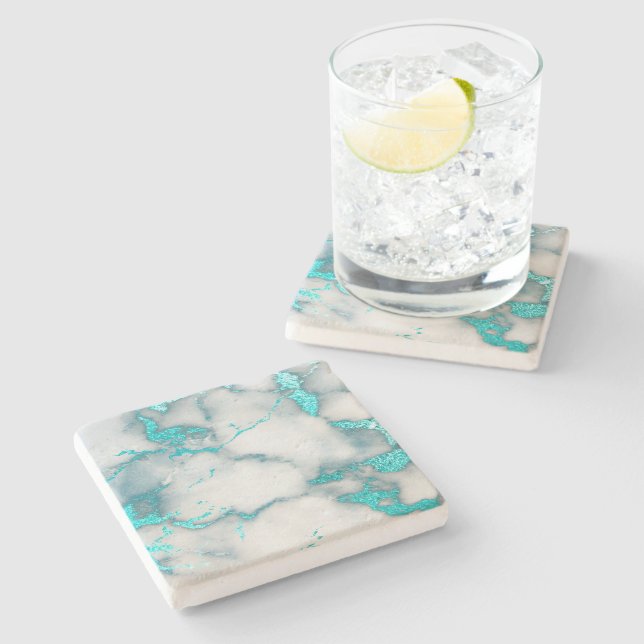 aquamariner türkisfarbener Marmor Steinuntersetzer (Seitenansicht)