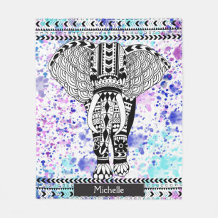 Aquamariner u. lila Watercolor-Stammes- Fleecedecke