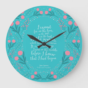 Aquamariner u. rosa Blumenstolz und Vorurteil Große Wanduhr