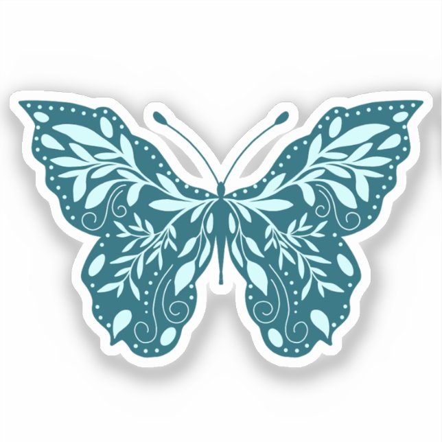 Aquamariner und aqua Botanischer Schmetterling Aufkleber (Vorderseite)