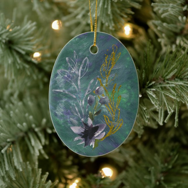 Aquamariner und blauer Winter Botanische Fantasie- Keramik Ornament (Baum)