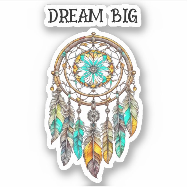 Aquamariner und braune Dreamcatcher | Große Träume Aufkleber (Vorderseite)