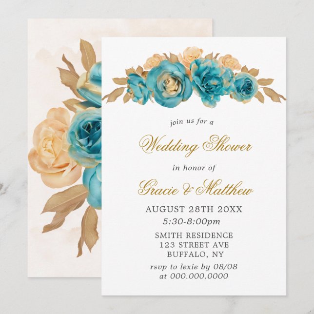 Aquamariner und cremiger Gold Floral Polterabend l (Vorne/Hinten)