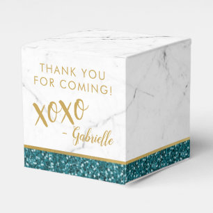 Aquamariner und Gold Glitzer Moderner Marmorxo Geschenkschachtel