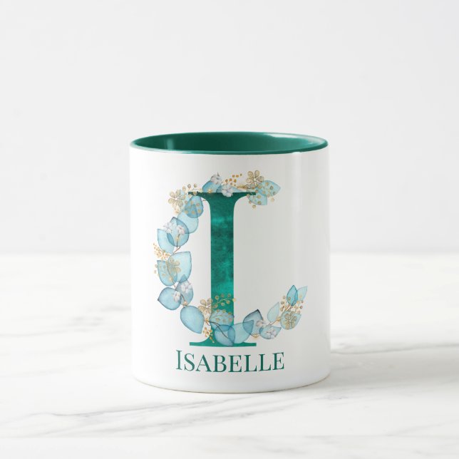 Aquamariner und Goldmonogramm-Letter I Tasse (Zentrum)
