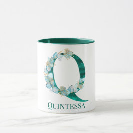 Aquamariner und Goldmonogramm-Letter Q Tasse