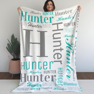 Aquamariner und grauer Name und Monogram Cloud Wor Fleecedecke