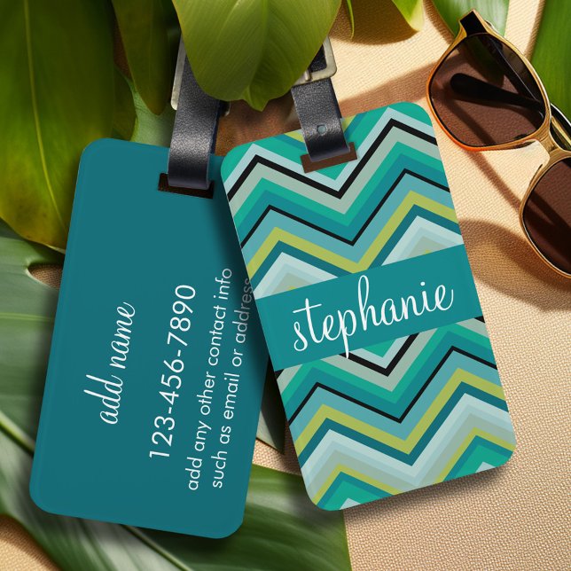 Aquamariner und grüner riesiger Zickzack Muster-In Gepäckanhänger (Personalized Luggage Tag)