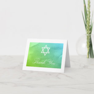 Aquamariner und grüner Wasserfarben Bat Mitzvah Vi Dankeskarte
