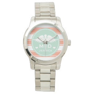 Aquamariner und korallenroter StreifenCaduceus MD Armbanduhr